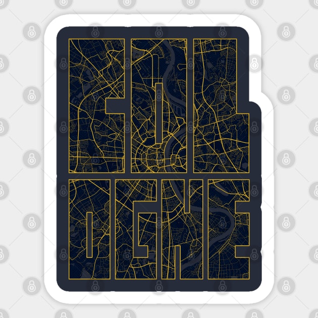 Cologne, Germany City Map Typography - Gold Art Deco Sticker by deMAP Studio